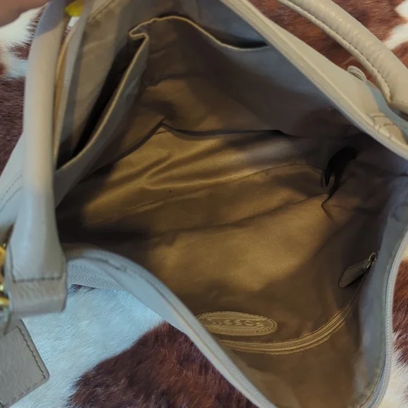 Fossil Grey Leather Shoulder Bag With Detachable Crossbody Strap - Picture 6 of 9